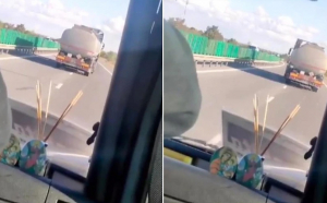 Scene șocante pe Autostrada A2: Un ucrainean rupt de beat conduce o cisternă de motorină în zigzag